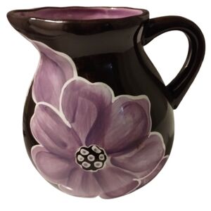 Vintage 90"S Laurie Gates Purple Floral Ceramic Pitcher